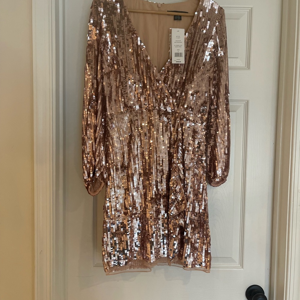 New Rose Gold French Connection Sequin Cocktail Dress - Picture 2 of 6